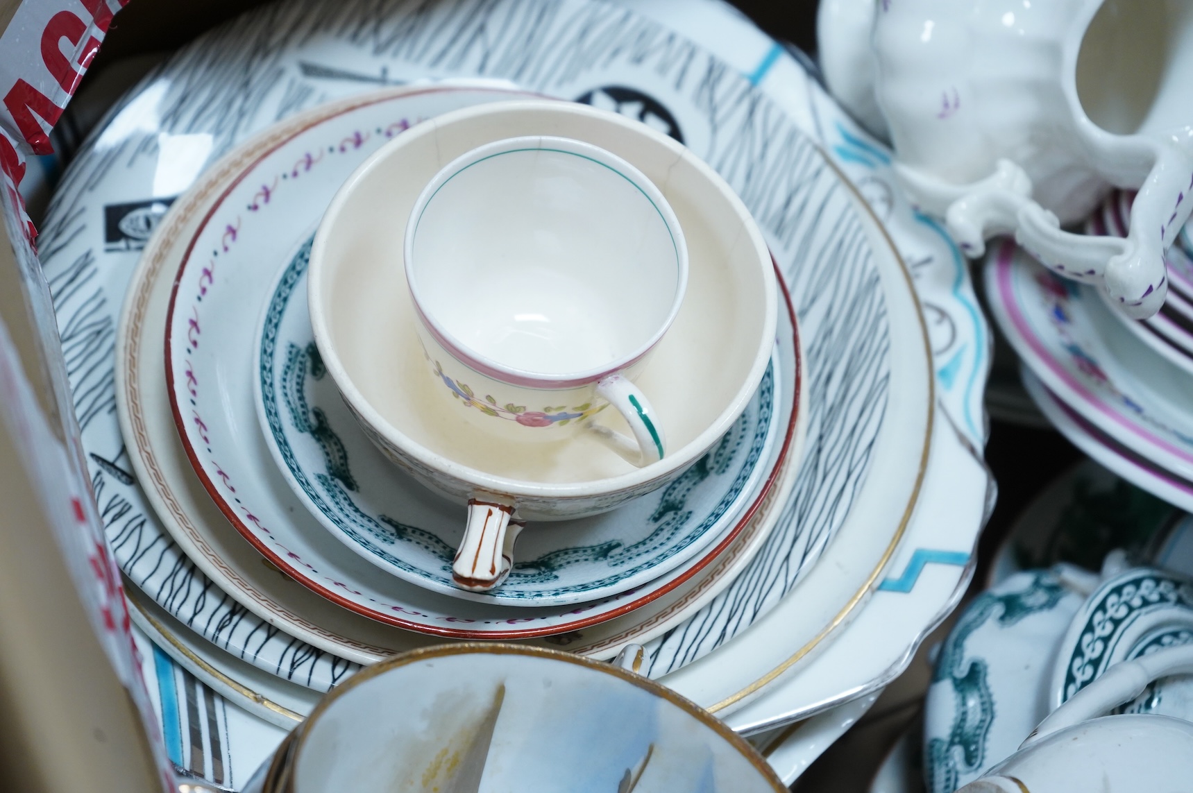 A large collection of various ceramics to include a Ridgways Homemaker plate, Japanese tea set and stoneware jugs